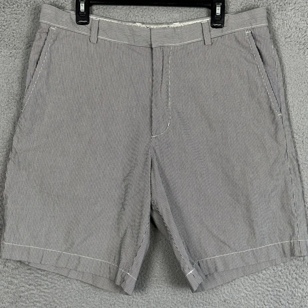 Banana Republic Shorts Mens 36 Blue White Striped Khaki Chino Flat Front Casual